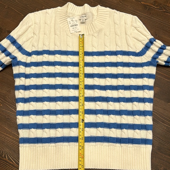 J Crew Factory Striped Cable Sweater Ivory & Blue 100% Cotton Size M. NWT - Picture 9 of 11